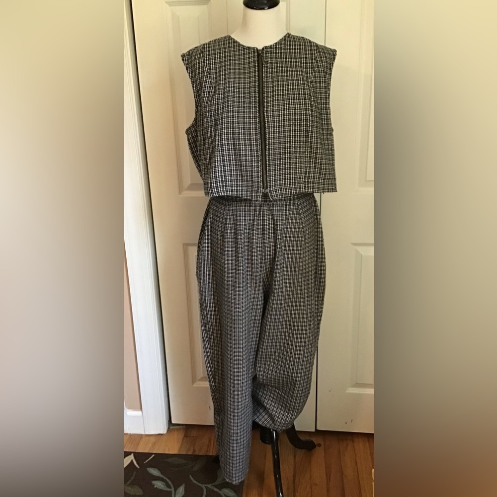 Vintage Stonebridge Checked Sleeveless Pant Set 14 Petite / petite Large